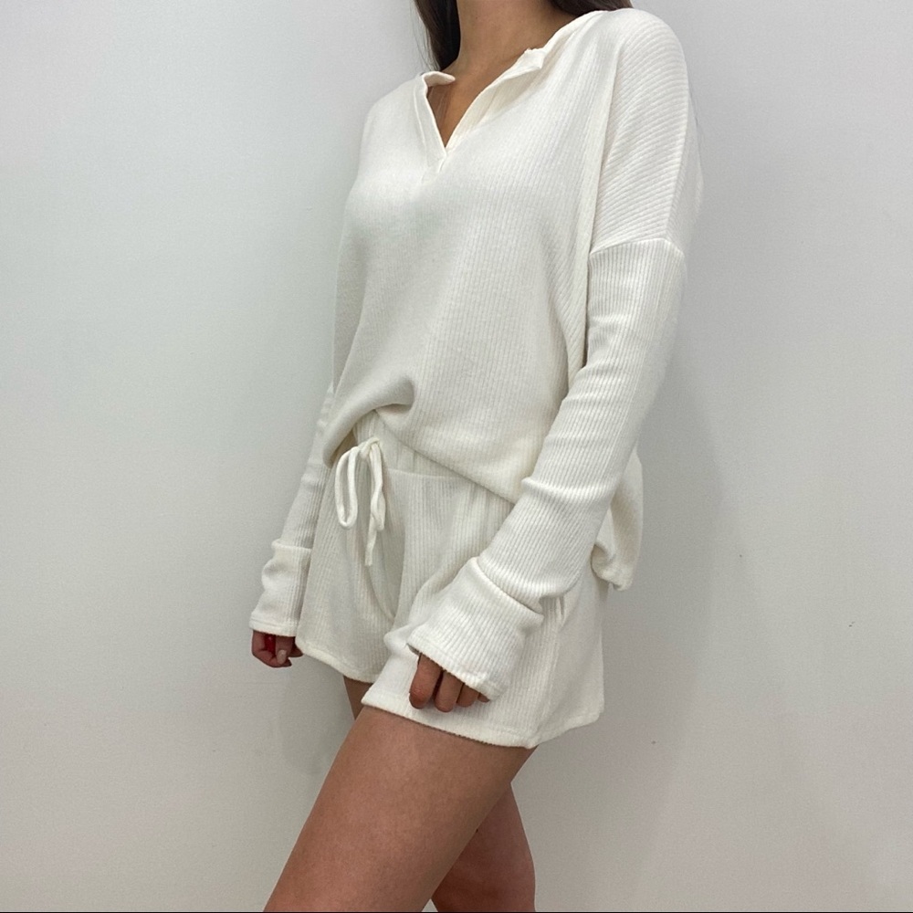 Ivory Rib Knit Lounge Shorts - Picture 2 of 6
